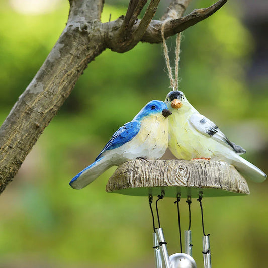 A charming wind chime featuring a beautiful array of resin birds that sways gracefully in the breeze, bringing a serene and whimsical touch to any outdoor or indoor space.