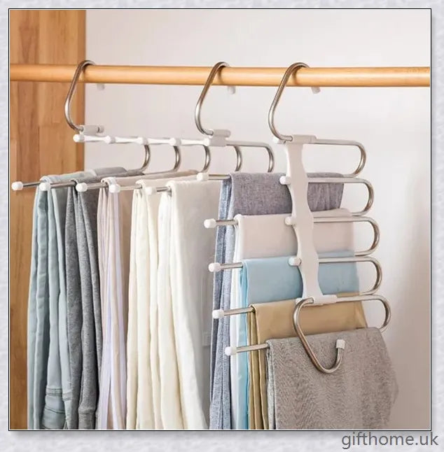 5-in-1 Stainless Steel Wardrobe Hangers with Detachable Trouser Rods for Versatile Closet Organisation