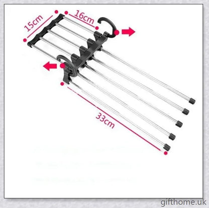 5-in-1 Stainless Steel Wardrobe Hangers with Detachable Trouser Rods for Versatile Closet Organisation