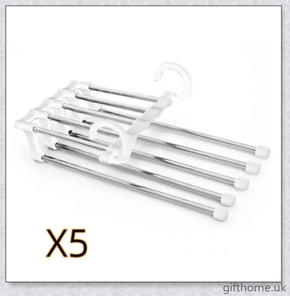 5-in-1 Stainless Steel Wardrobe Hangers with Detachable Trouser Rods for Versatile Closet Organisation