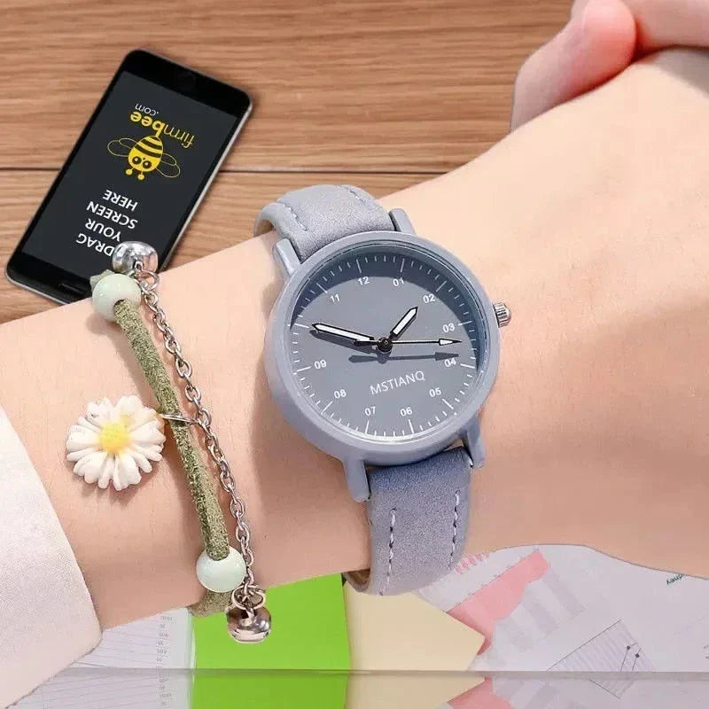 Luxury quartz women's watch with blue vegan leather strap, showcasing elegant and waterproof design