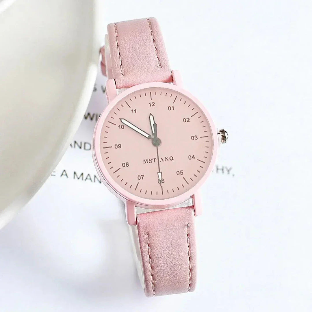 Luxury quartz women's watch with blue vegan leather strap, showcasing elegant and waterproof design