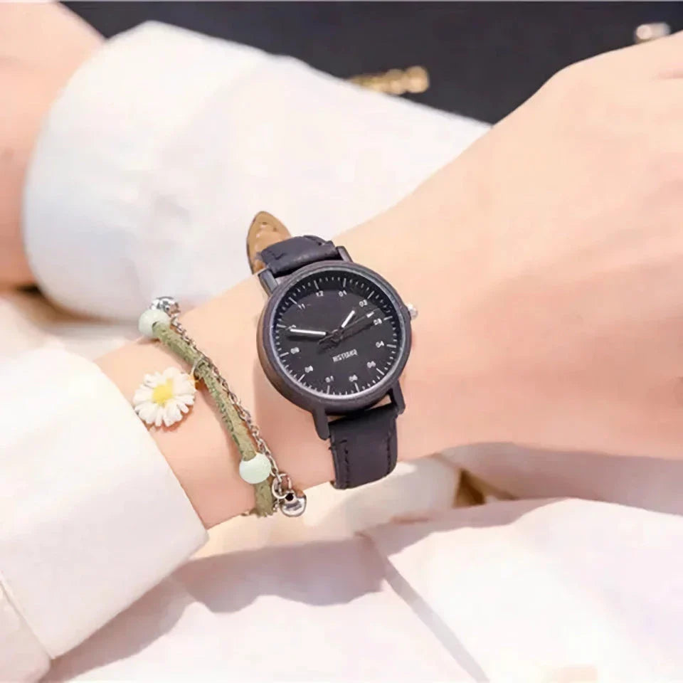Luxury quartz women's watch with blue vegan leather strap, showcasing elegant and waterproof design