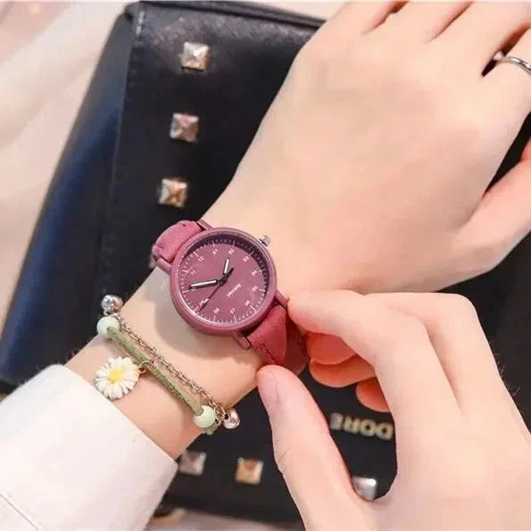 Luxury quartz women's watch with blue vegan leather strap, showcasing elegant and waterproof design