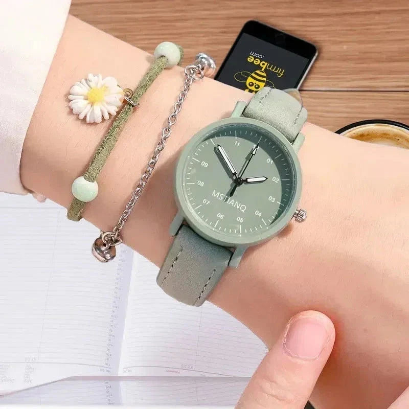 Luxury quartz women's watch with blue vegan leather strap, showcasing elegant and waterproof design