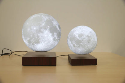 A levitating 3D moon lamp that rotates 360 degrees and has adjustable light settings