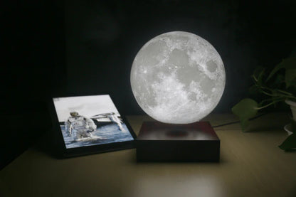 A levitating 3D moon lamp that rotates 360 degrees and has adjustable light settings