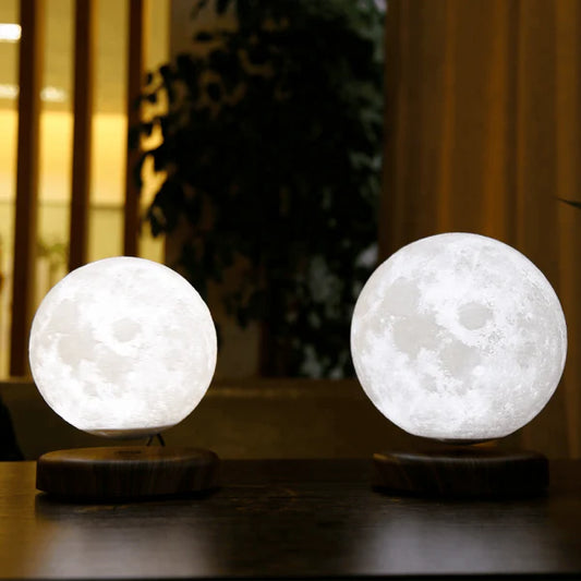 A levitating 3D moon lamp that rotates 360 degrees and has adjustable light settings