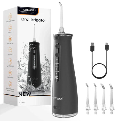 Portable cordless water flosser with 4 jet tips and 4 customizable cleaning modes for improved dental hygiene