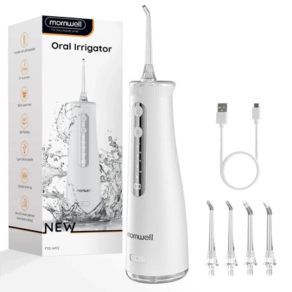 Portable cordless water flosser with 4 jet tips and 4 customizable cleaning modes for improved dental hygiene