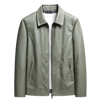 Men's premium thin leather jacket in black, featuring dimensional patch pockets and a sleek, contemporary silhouette