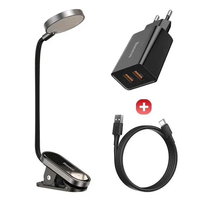 Dimmable LED Clip Desk Lamp with flexible arm and three brightness levels for versatile lighting
