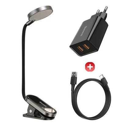 Dimmable LED Clip Desk Lamp with flexible arm and three brightness levels for versatile lighting