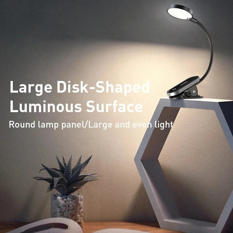 Dimmable LED Clip Desk Lamp with flexible arm and three brightness levels for versatile lighting