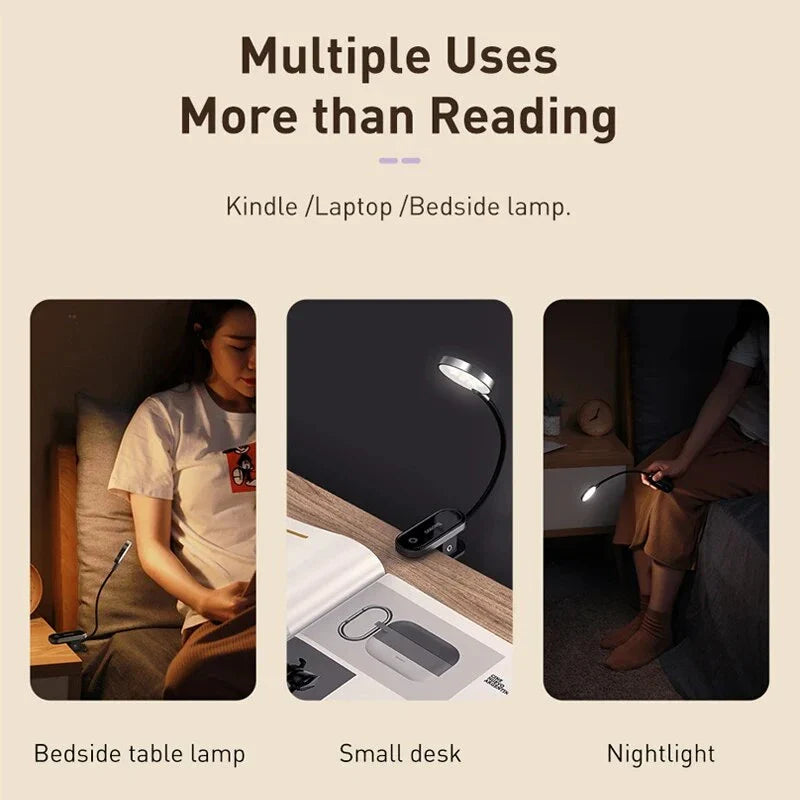 Dimmable LED Clip Desk Lamp with flexible arm and three brightness levels for versatile lighting