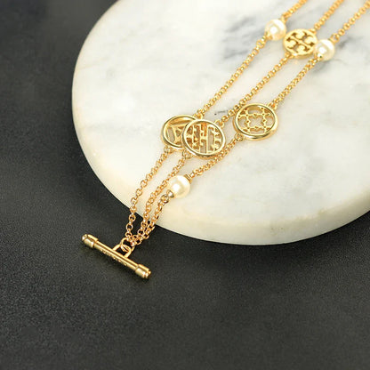 Elegant double hollow bracelet with a captivating cross, crown, or Roman numeral pattern, crafted with premium plated alloy materials.
