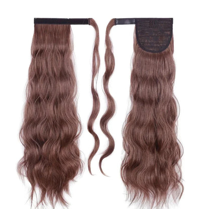 Blonde Wavy Hollywood Style Clip-In Ponytail from Trendha, a luxurious synthetic hairpiece that adds volume, length, and waves to your hairstyle.