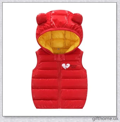 Autumn Kids Outerwear Hooded Sleeveless Warm Vest in solid colours, suitable for layering over shirts and jumpers