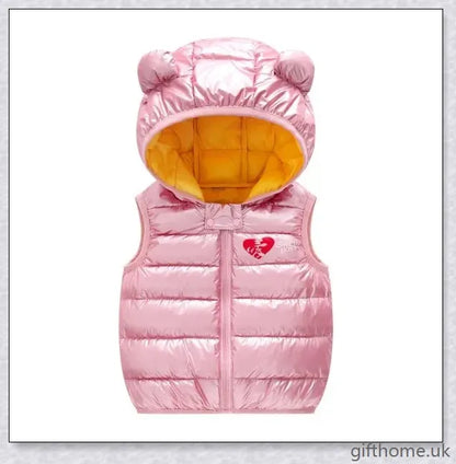 Autumn Kids Outerwear Hooded Sleeveless Warm Vest in solid colours, suitable for layering over shirts and jumpers