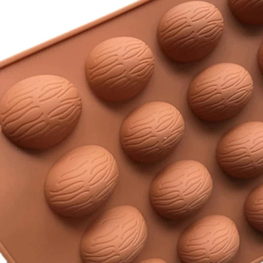 Charming walnut-shaped silicone chocolate mould for creating homemade chocolate treats