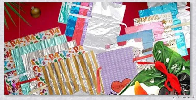 15 sets of drawstring Christmas gift bags in various sizes and festive designs