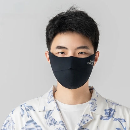 Ice Silk Seamless Face Mask with UPF50+ sun protection, breathable mesh design, and adjustable ear bands for outdoor activities