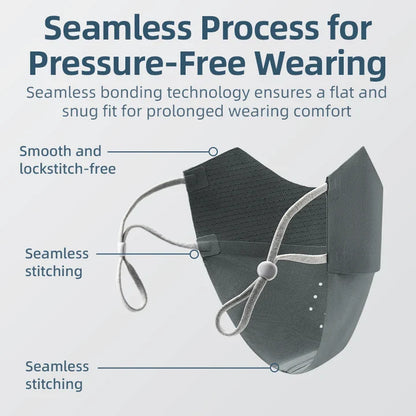 Ice Silk Seamless Face Mask with UPF50+ sun protection, breathable mesh design, and adjustable ear bands for outdoor activities