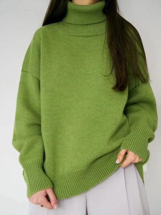 Cosy Winter Turtleneck Sweater - Oversized casual knitted pullover in blue for women