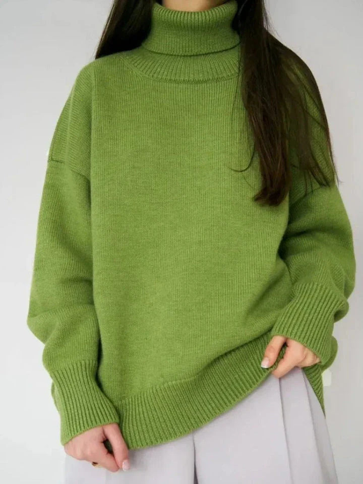 Cosy Winter Turtleneck Sweater - Oversized casual knitted pullover in blue for women