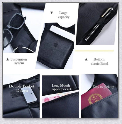 Hidden Slinger anti-theft concealed underarm storage bag for travel, featuring premium materials, adjustable strap, and multiple pockets for secure storage.