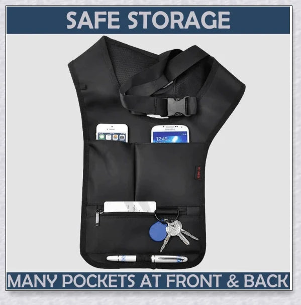 Hidden Slinger anti-theft concealed underarm storage bag for travel, featuring premium materials, adjustable strap, and multiple pockets for secure storage.