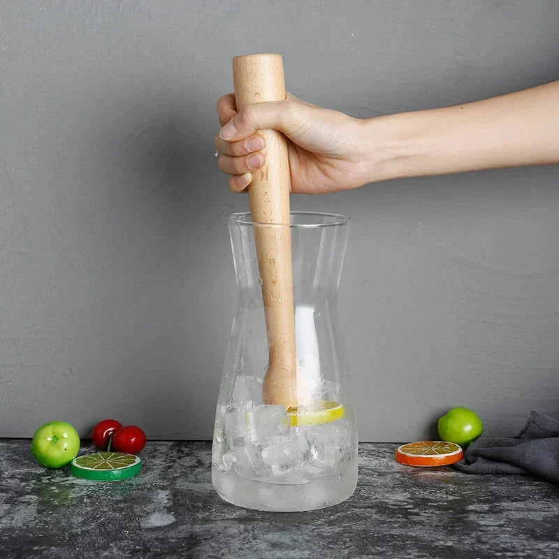 Beechwood cocktail muddler and juice press for mashing fruits, crushing ice, and mixing drinks