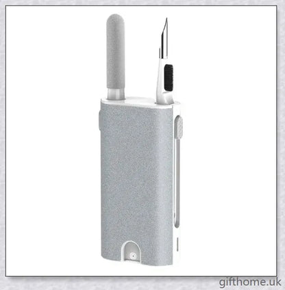 A 5-in-1 screen cleaning kit with a soft sponge, brush, and metal tip for thoroughly cleaning various digital devices