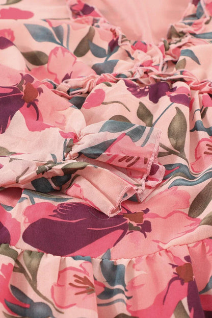 Floral Frill Trim Flounce Sleeve Plunge Maxi Dress from Trendha, featuring a captivating floral print, delicate frill trim, and a flattering flounce sleeve design.
