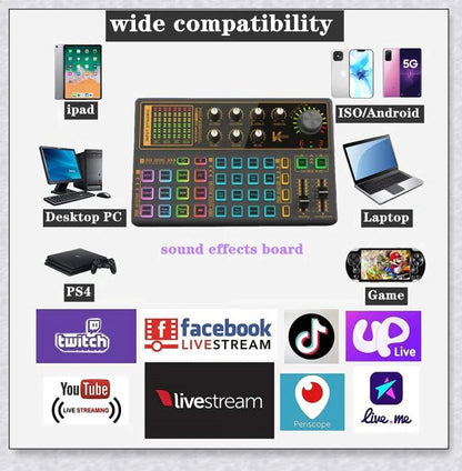 Voice Changer Live Board Sound Mixer with multiple audio effects and voice-changing presets for live streaming and podcast production