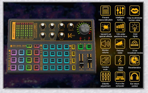 Voice Changer Live Board Sound Mixer with multiple audio effects and voice-changing presets for live streaming and podcast production