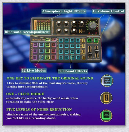 Voice Changer Live Board Sound Mixer with multiple audio effects and voice-changing presets for live streaming and podcast production