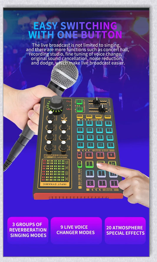 Voice Changer Live Board Sound Mixer with multiple audio effects and voice-changing presets for live streaming and podcast production