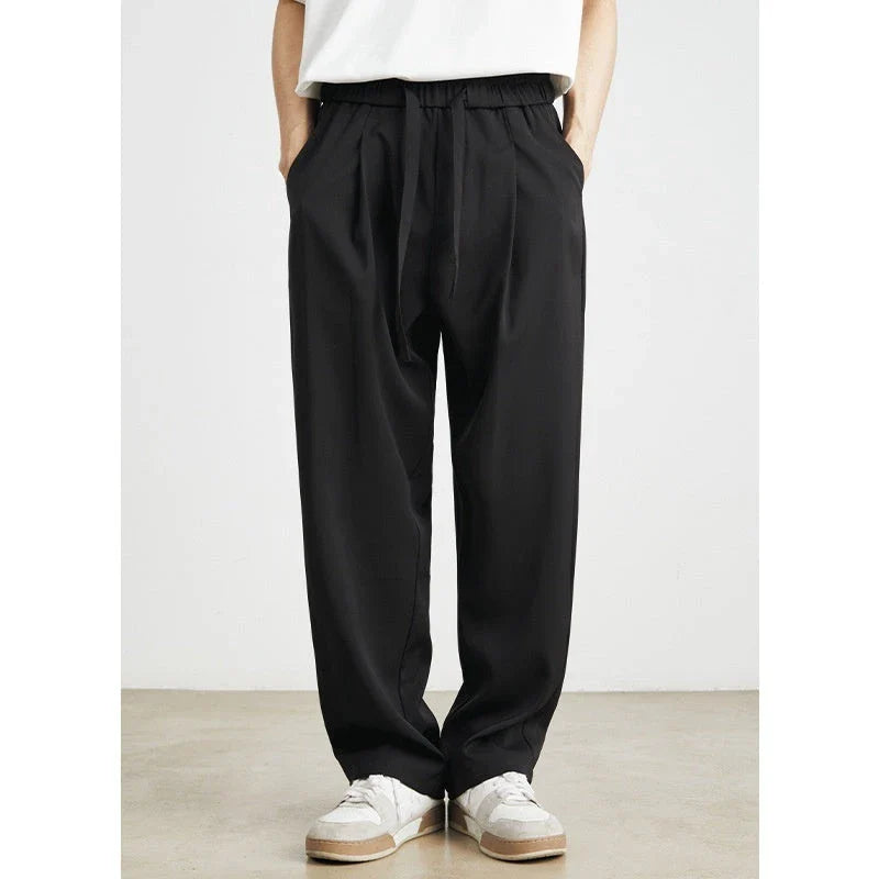 Sophisticated ice silk straight-leg trousers in a range of colours, designed with advanced draping and wrinkle-resistant properties for effortless style.