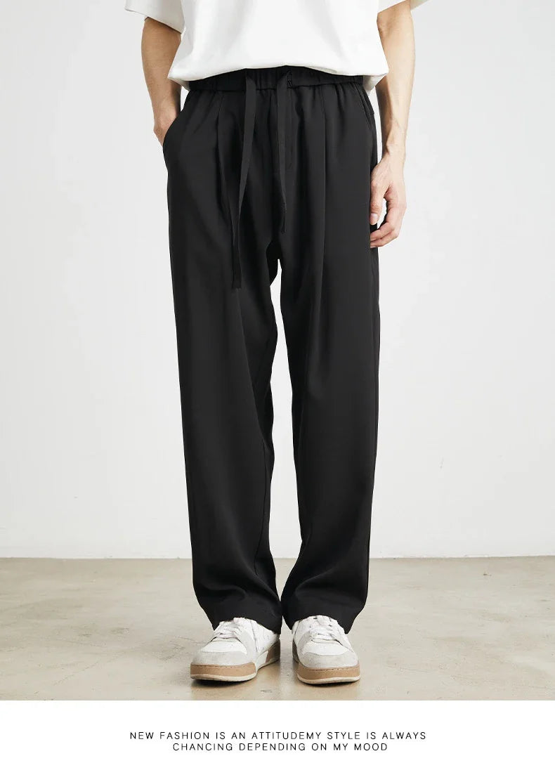 Sophisticated ice silk straight-leg trousers in a range of colours, designed with advanced draping and wrinkle-resistant properties for effortless style.