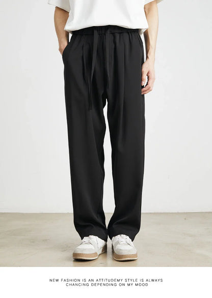 Sophisticated ice silk straight-leg trousers in a range of colours, designed with advanced draping and wrinkle-resistant properties for effortless style.