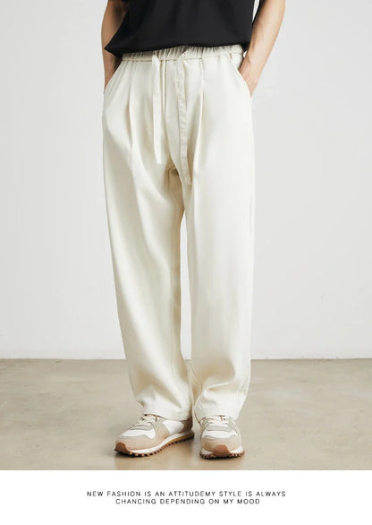 Sophisticated ice silk straight-leg trousers in a range of colours, designed with advanced draping and wrinkle-resistant properties for effortless style.