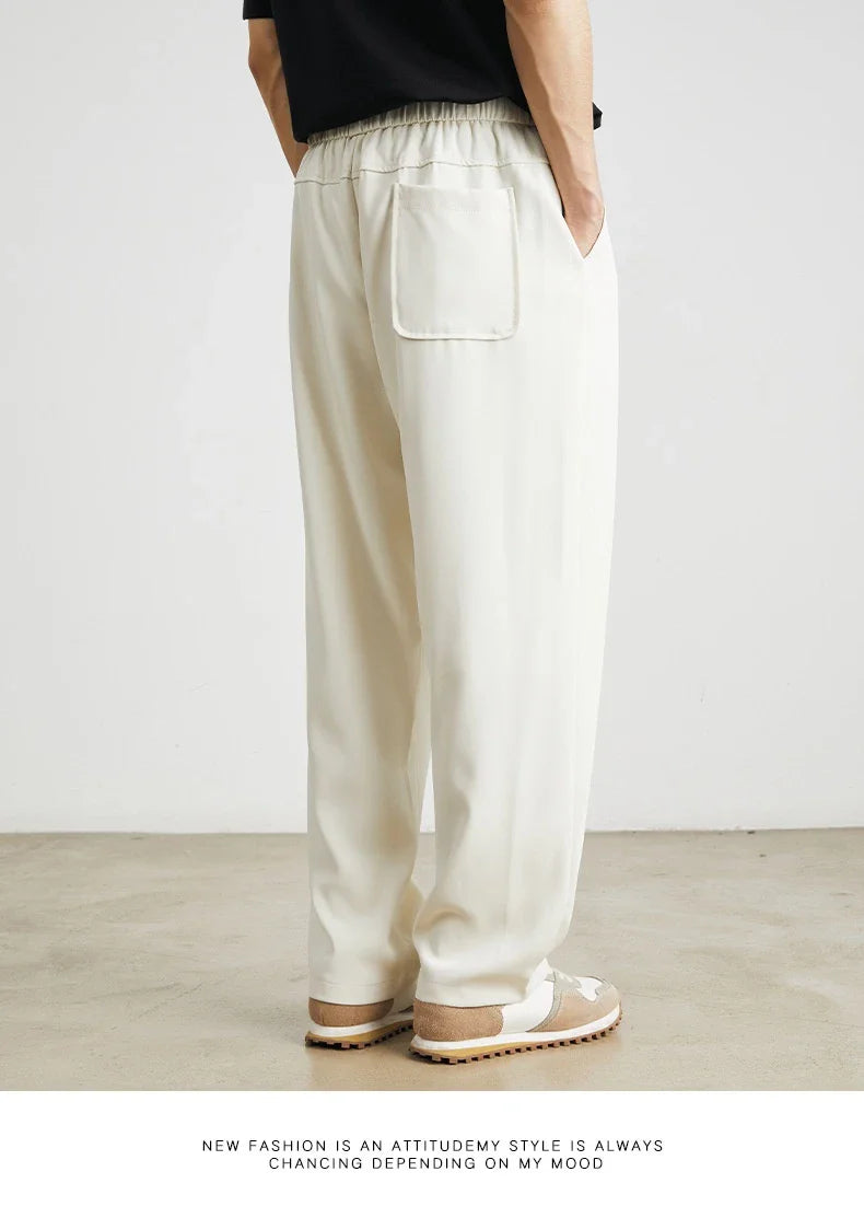 Sophisticated ice silk straight-leg trousers in a range of colours, designed with advanced draping and wrinkle-resistant properties for effortless style.