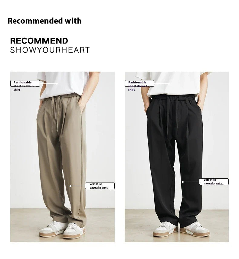 Sophisticated ice silk straight-leg trousers in a range of colours, designed with advanced draping and wrinkle-resistant properties for effortless style.