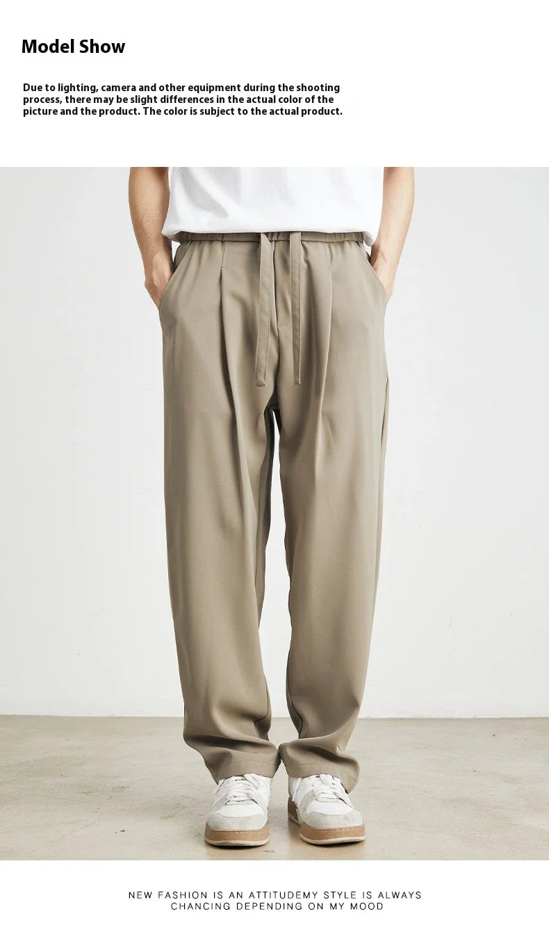Sophisticated ice silk straight-leg trousers in a range of colours, designed with advanced draping and wrinkle-resistant properties for effortless style.