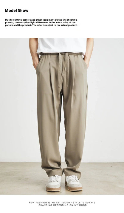 Sophisticated ice silk straight-leg trousers in a range of colours, designed with advanced draping and wrinkle-resistant properties for effortless style.