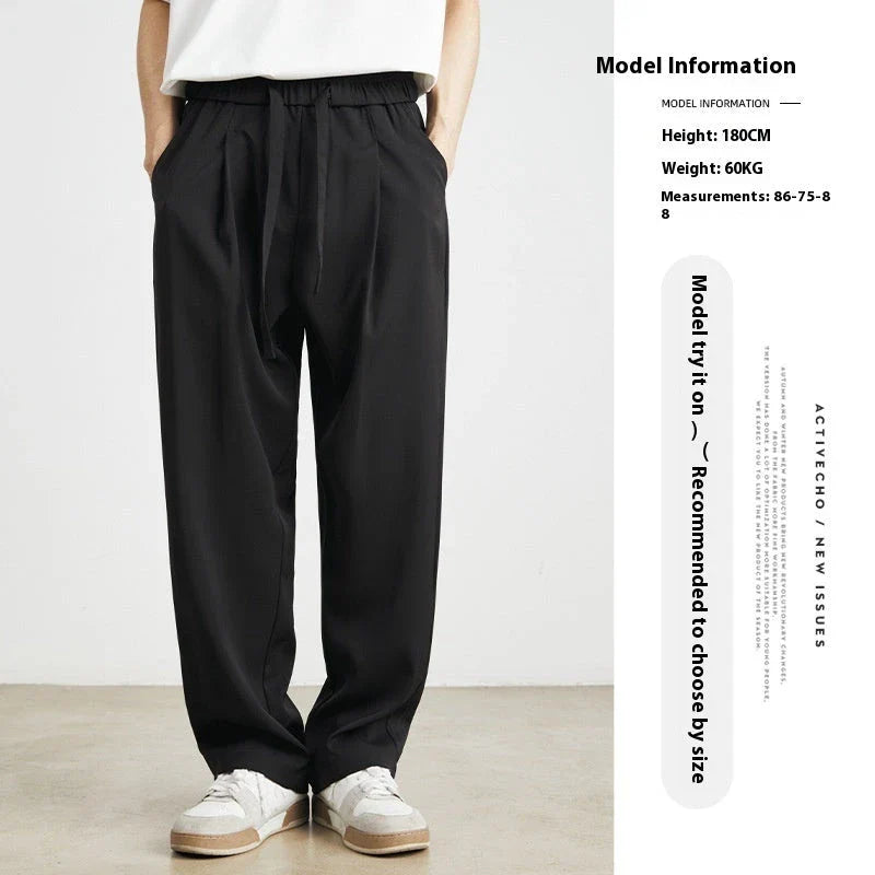 Sophisticated ice silk straight-leg trousers in a range of colours, designed with advanced draping and wrinkle-resistant properties for effortless style.