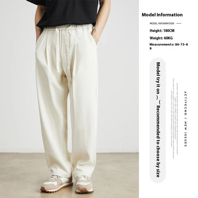 Sophisticated ice silk straight-leg trousers in a range of colours, designed with advanced draping and wrinkle-resistant properties for effortless style.