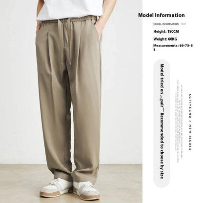 Sophisticated ice silk straight-leg trousers in a range of colours, designed with advanced draping and wrinkle-resistant properties for effortless style.