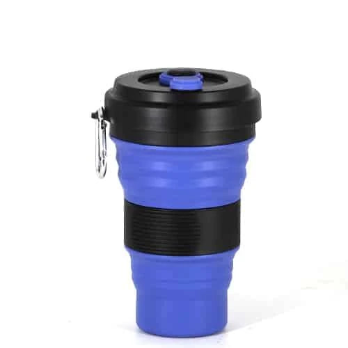 Colourful folding silicone coffee mug in various vibrant colours for on-the-go hydration and convenient portability